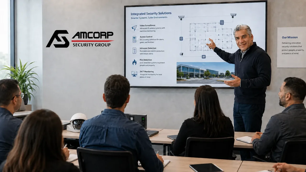 Capacitación de Amcorp Security Group presentando soluciones integrales de seguridad