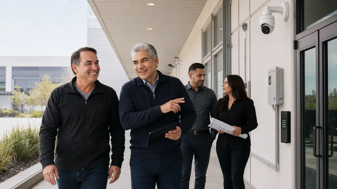 Recorrido técnico de Amcorp Security Group en instalación con cámara PTZ y control de acceso